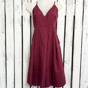 Spaghetti Strap V-Neck Burgundy Dress